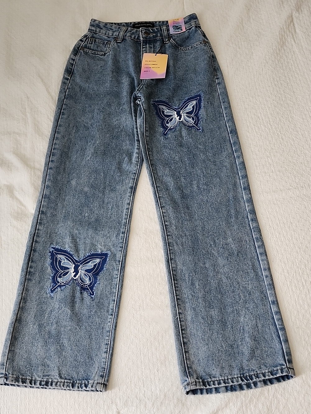 Your Cute Jeans Butterfly Patch Wide Leg Acid Wash | Size 1 | NWT
